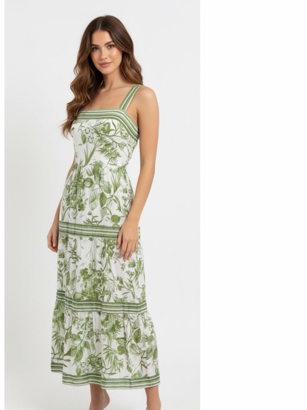 Sweet Wanderer Green and White Floral Tie-Strap Sundress